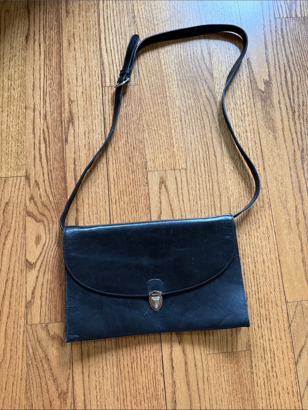 Perry Ellis Black Leather Crossbody Shoulder Bag